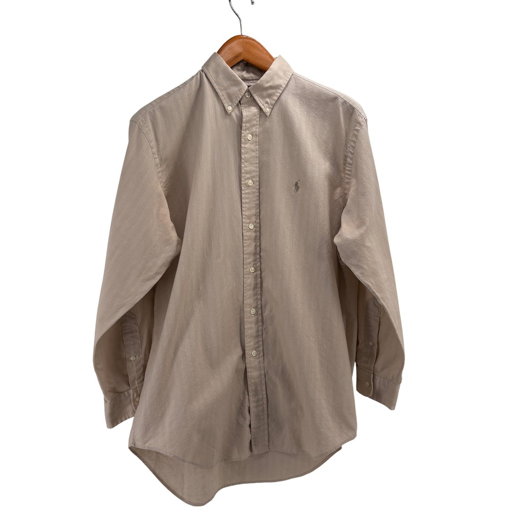 Ralph Lauren Yarmouth Mens‎ 16 32/33 Tan Herringbone Cotton Button Down Shirt